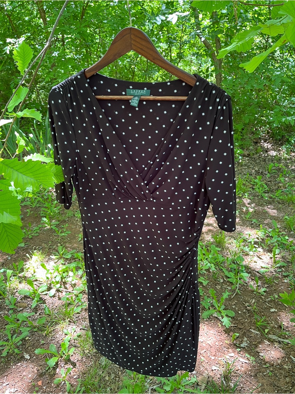 Ralph Lauren Black Midi Dress with White Stars Print
